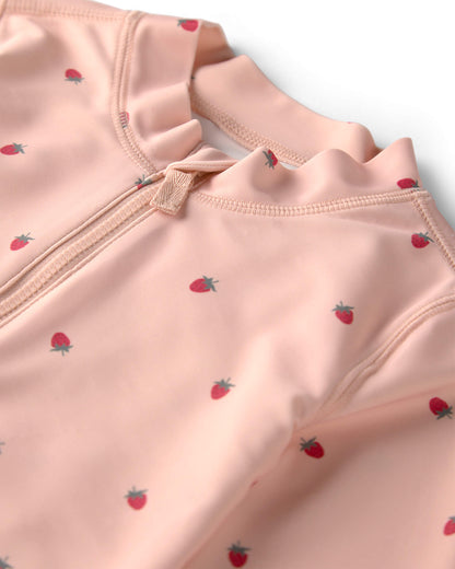 Carter's Qız Uşaq 2 Parçalı Geri Dönüştürülmüş Rashguard Paltolu Üzgüçülük Dəsti Çiləkli Naxışda