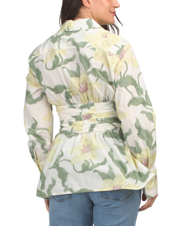 REBECCA TAYLOR Noveau Fleur Wrap Print Bluzka