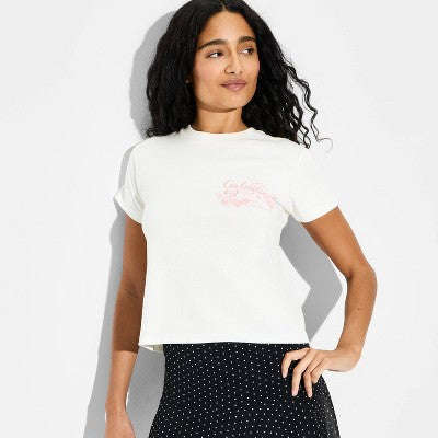 Qadın Minnie Daisy Sevgililer Günü Qısa Kollu Qrafik T-Shirt - Krem 3X YoxYox