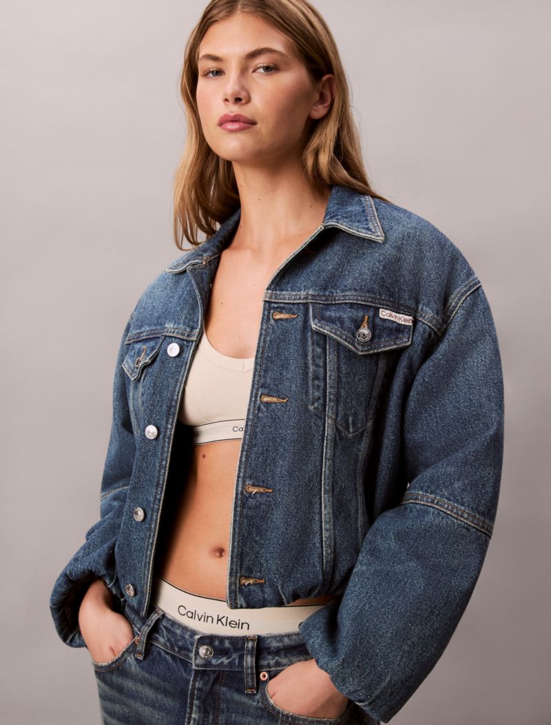 Calvin Klein Denim Bubble Jacket Qadın Cins Yaqqası