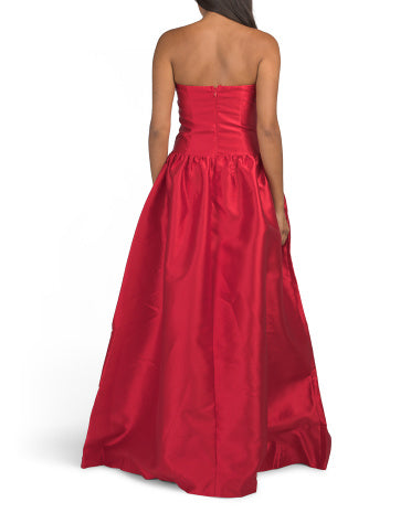 MANIJU Drop Waist Strapless Mikado Gown
