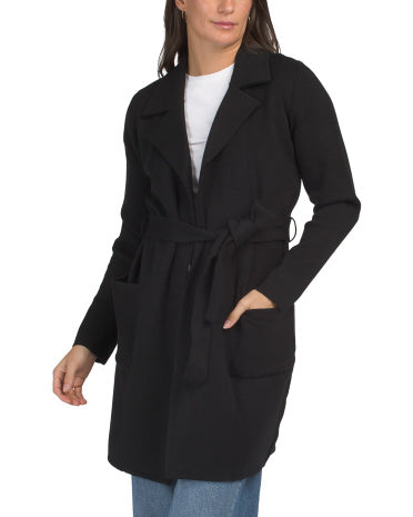 RACHEL ZOE Uzun Qollu Solid Kəmərli Coatigan