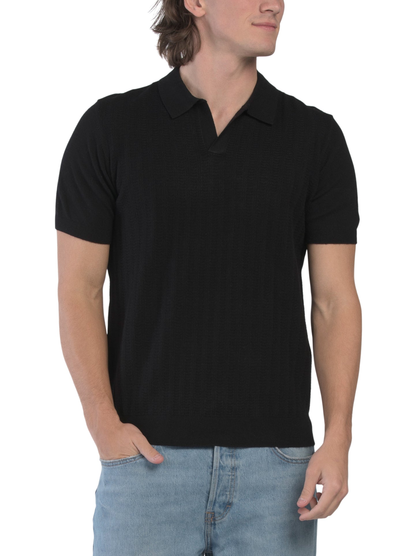 Qısa Səviyyəli Toxunuşlu Xətli Açıq Yaxalıqlı Sweater Polo