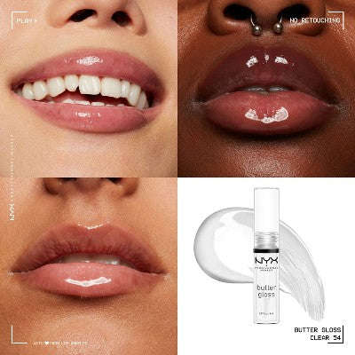 NYX Professional Makeup Butter Lip Gloss - 54 Şəffaf - 0.27 fl oz: Parlaqlıq Artıran, Dodaq Makyajı, Tüp YoxYox