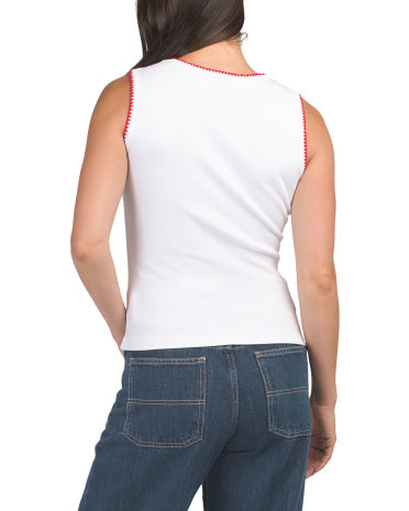 RACHEL ZOE Kolsuz Crew Neck Yelek Çiçək Trimi ilə