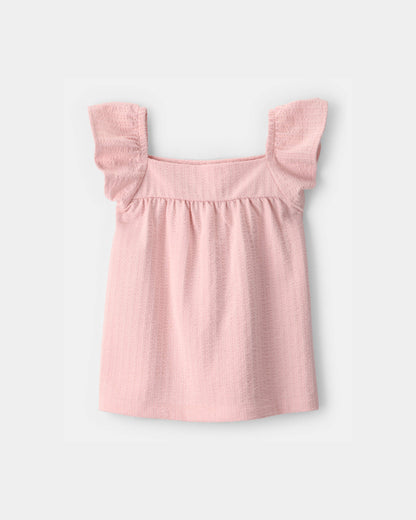 Carter's Uşaq Qız Flutter Qol Seersucker Bluzka - Çəhrayı