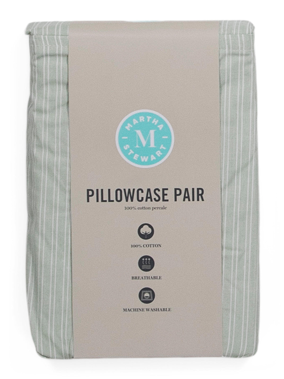 MARTHA STEWART Pambaqlı Percale Çizgili Yastıq Örtüyü Dəsti