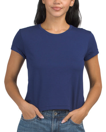 SUNDRY Pima Pamuk Qarışıq Qısa T袖li Uşaq Crew Neck T-Shirt Qatlanmış Manşetlərlə