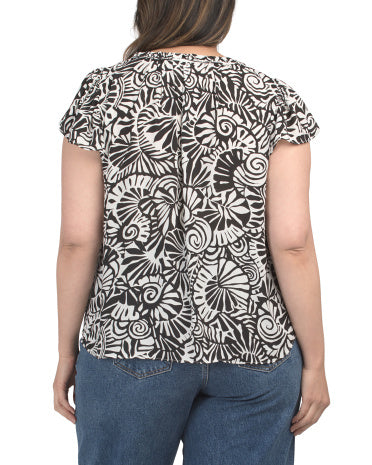 ROSE &amp; OLIVE Plus Shell Bluzka Fırça Detalları ilə