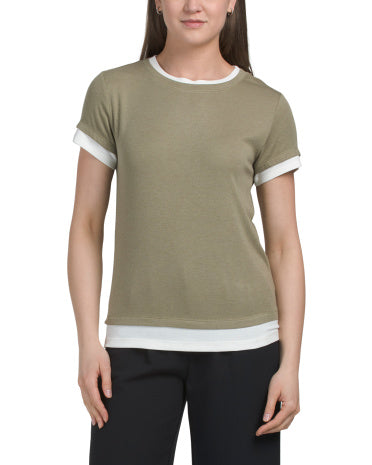 THREE DOTS Veronica Layered Qadın Qısa Tənli Köynəyi