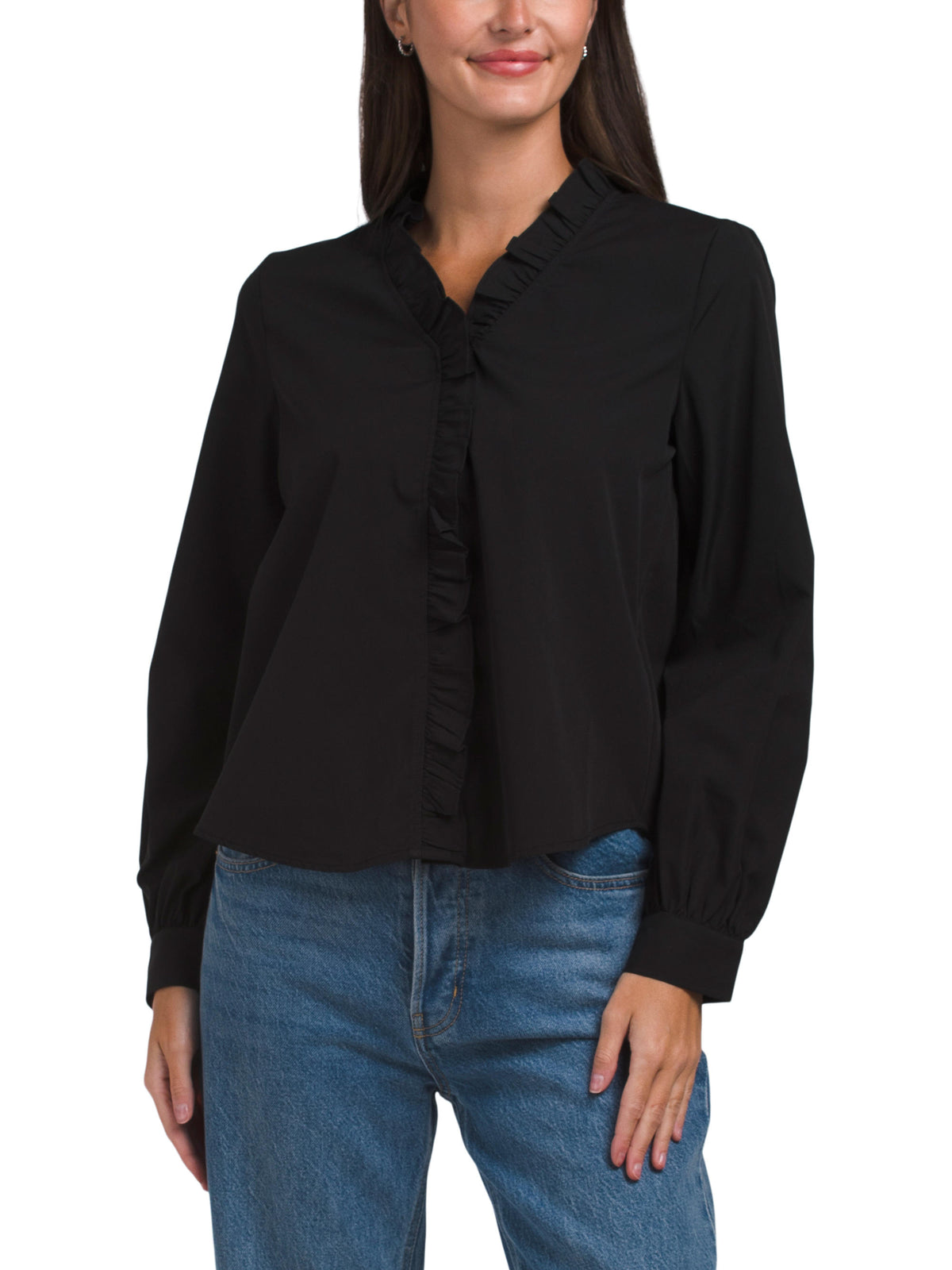 MODERN WORKS Mat Poplin Fırfırlı Yakalı Uzun Kollu Bluzka