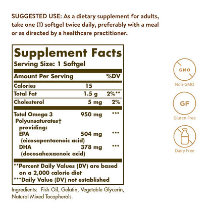 Solgar Omega-3 EPA DHA Üçlü Güc 950 mg 100 Softgel
