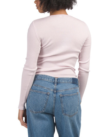 Pima Pambığından Rifleli Uzun T袖 Crew Neck Bluzka