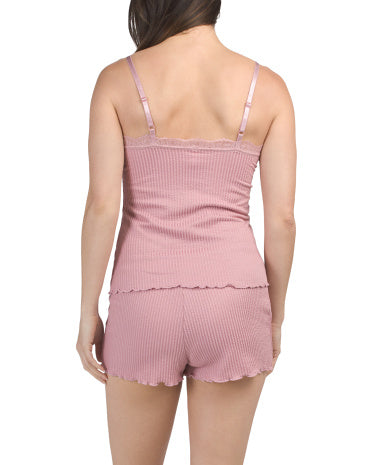LAURA ASHLEY 2 Parçalı Ribli Dantəlli Pijaması Camisole Və Şortslar Dəsti