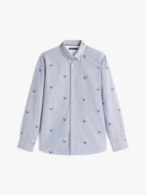Tommy Hilfiger Regular Fit Bütün Üzərinə Çap Oxford Köynəyi, Fossil Mavi