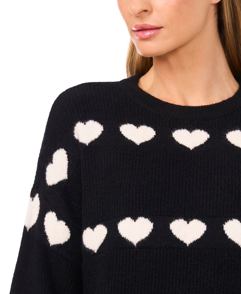 CeCe Qadın Valentine Crewneck Ürək Jacquard Uzun Qol Sviter