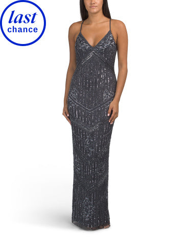AIDAN MATTOX Kolsuz Boncuklu Gown
