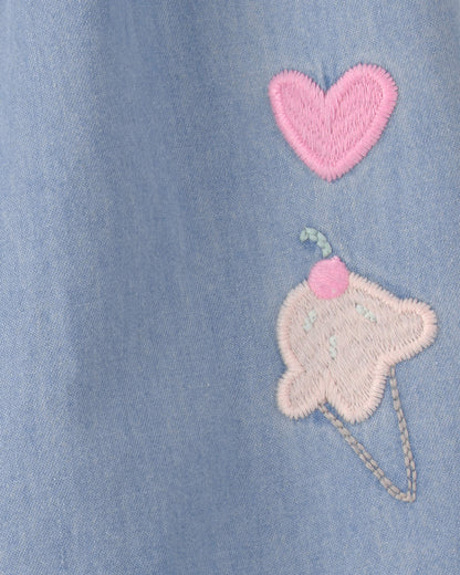 Carter's Uşaq Qız Nakışlı Chambray Kolsuz Tulumü - Mavi