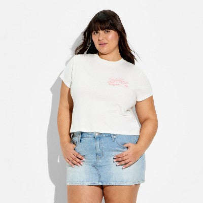 Qadın Minnie Daisy Sevgililer Günü Qısa Kollu Qrafik T-Shirt - Krem 3X YoxYox