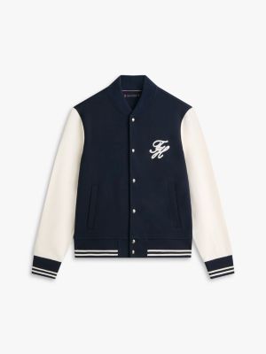 Tommy Hilfiger Script Monogram Ağır Tərkili Terry Bomber, Tünd Mavi