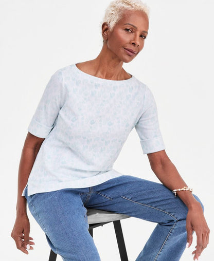 Style &amp; Co Qadın Çap Edilmiş Tekne Boyunlu Dirsək Kollu Bluzka