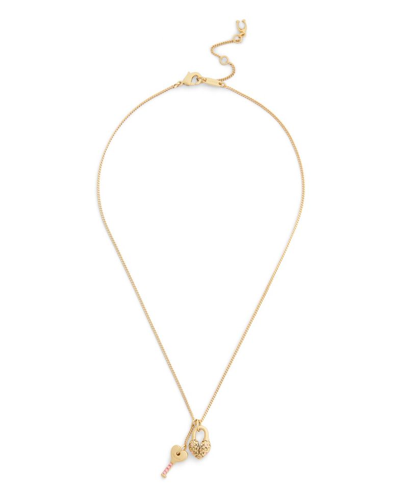COACH Faux Stone Charming Charms Signature Padlock Key Pendant Necklace