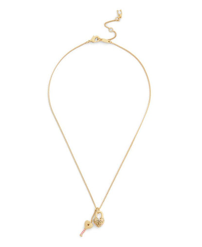 COACH Faux Stone Charming Charms Signature Padlock Key Pendant Necklace