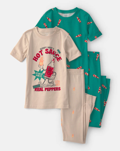 Carter's Oğlan Isti Sous 100% Pambıq Sərt Oturuş 4-Parçalı Pijama Dəsti - Bej/Yaşıl