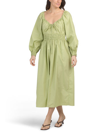 REBECCA TAYLOR Poplin Smocked Bel Midi Geyim