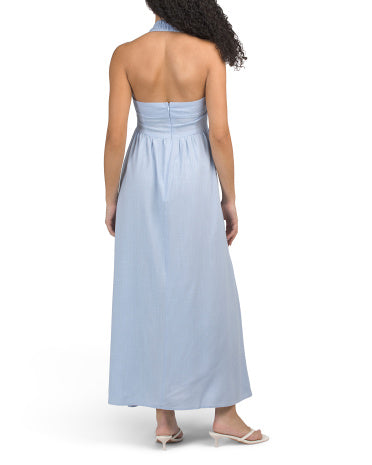 WHITE CLOSET Kətən Qarışığı Halter Boyunlu Maksi Geyim