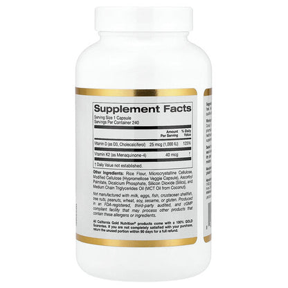 California Gold Nutrition D3 K2 Vitamini 240 Veqan Kapsulu