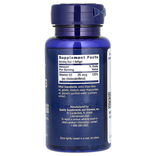 Life Extension D3 Vitamini 25 Mcg 1000 IU 250 Softgel