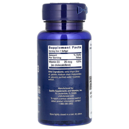Life Extension D3 Vitamini 25 Mcg 1000 IU 250 Softgel