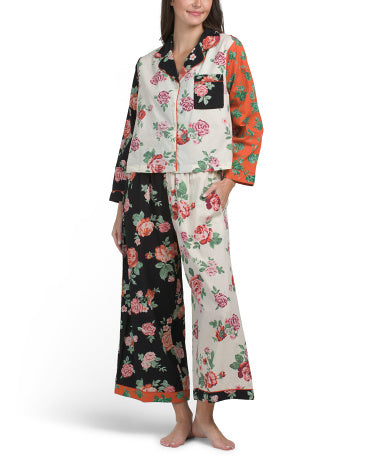 JAPNA 2 Hissəli Qarışıq Nəqş Uzun Kollu Pijama Dəsti
