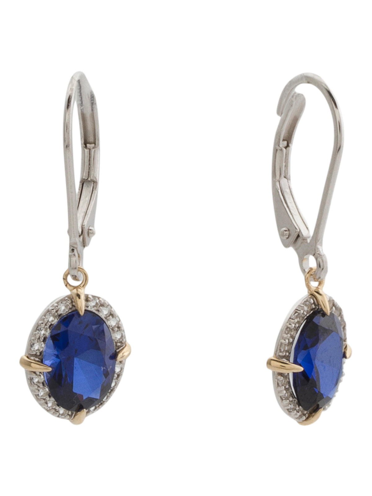 GEMOLIO Sterling Gümüş və 14kt Qızılı Laboratoriya Safir Kulak Sallantısı