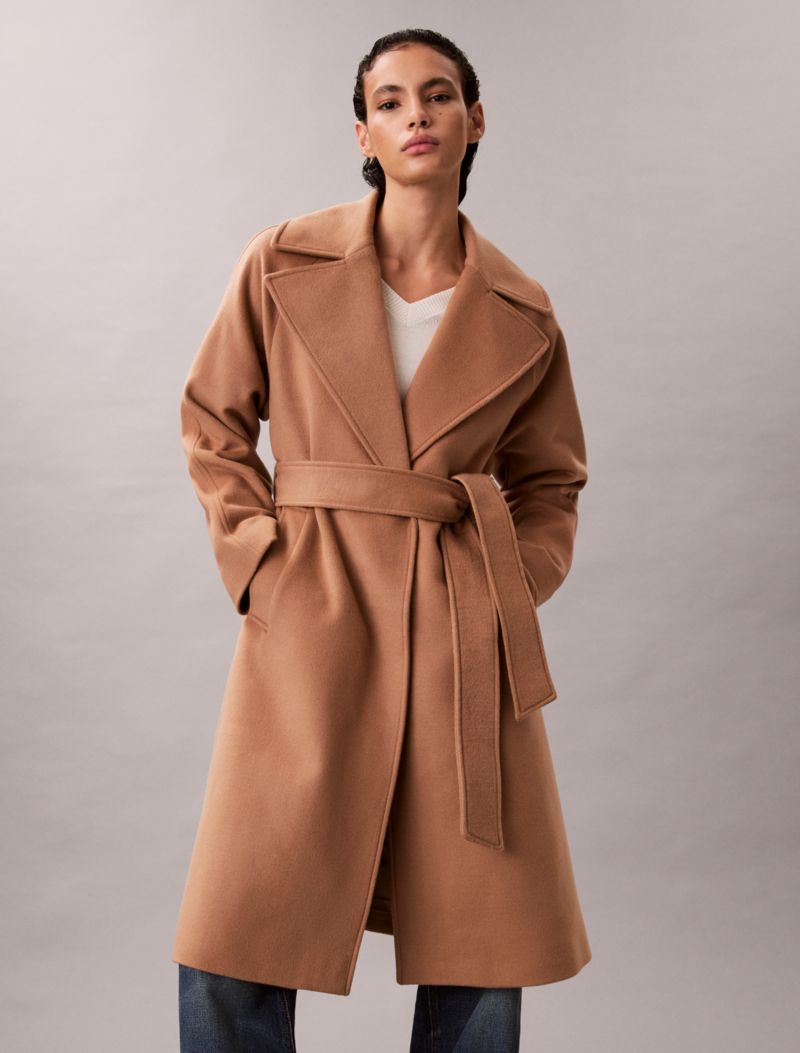 Calvin Klein Yün Qarışımlı Kəmər Bağlamalı Palto
