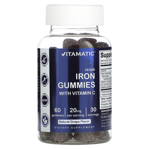 Vitamatic Vegan Dəmir Qamma Vitaminləri C Vitamini ilə Təbii Üzüm 60 Ədəd