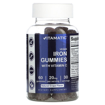 Vitamatic Vegan Dəmir Qamma Vitaminləri C Vitamini ilə Təbii Üzüm 60 Ədəd