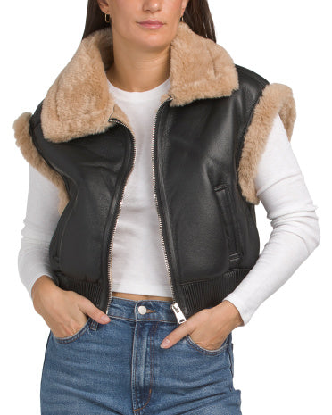 JASON WU İki Tərəfli Ön Fermuar Bomber Jilet Ön Cib Cibləri ilə