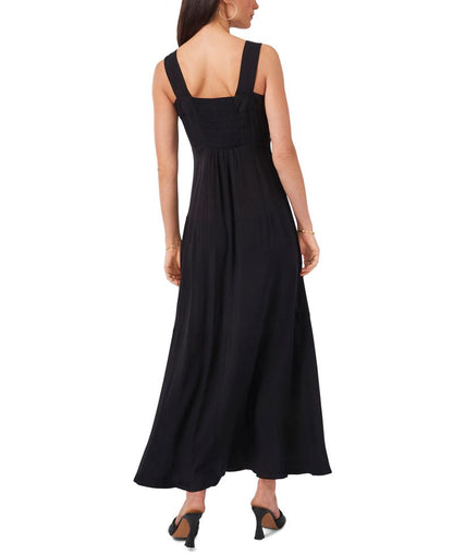 Vince Camuto Qadın Challis Kvadrat Yaxası Smocked-Back Kolsuz Maksi Geyim