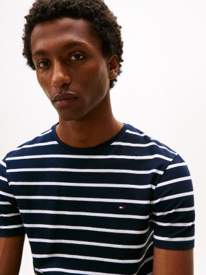 Tommy Hilfiger Extra Slim Stripe Stretch-Cotton T-Shirt, Tünd Mavi Zolaqli