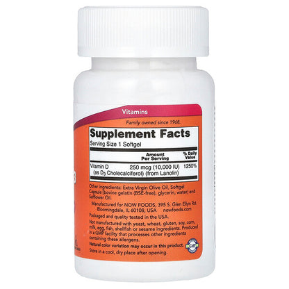 Now Foods Vitamin D3 Yüksək Potenslı 10 000 IU 30 Softgels
