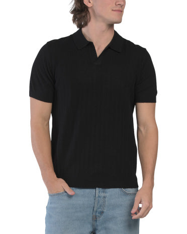 Qısa Səviyyəli Toxunuşlu Xətli Açıq Yaxalıqlı Sweater Polo
