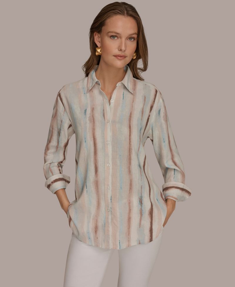 Donna Karan Weekend Qadın Uzun Cəkəli Düymə Köynəyi
