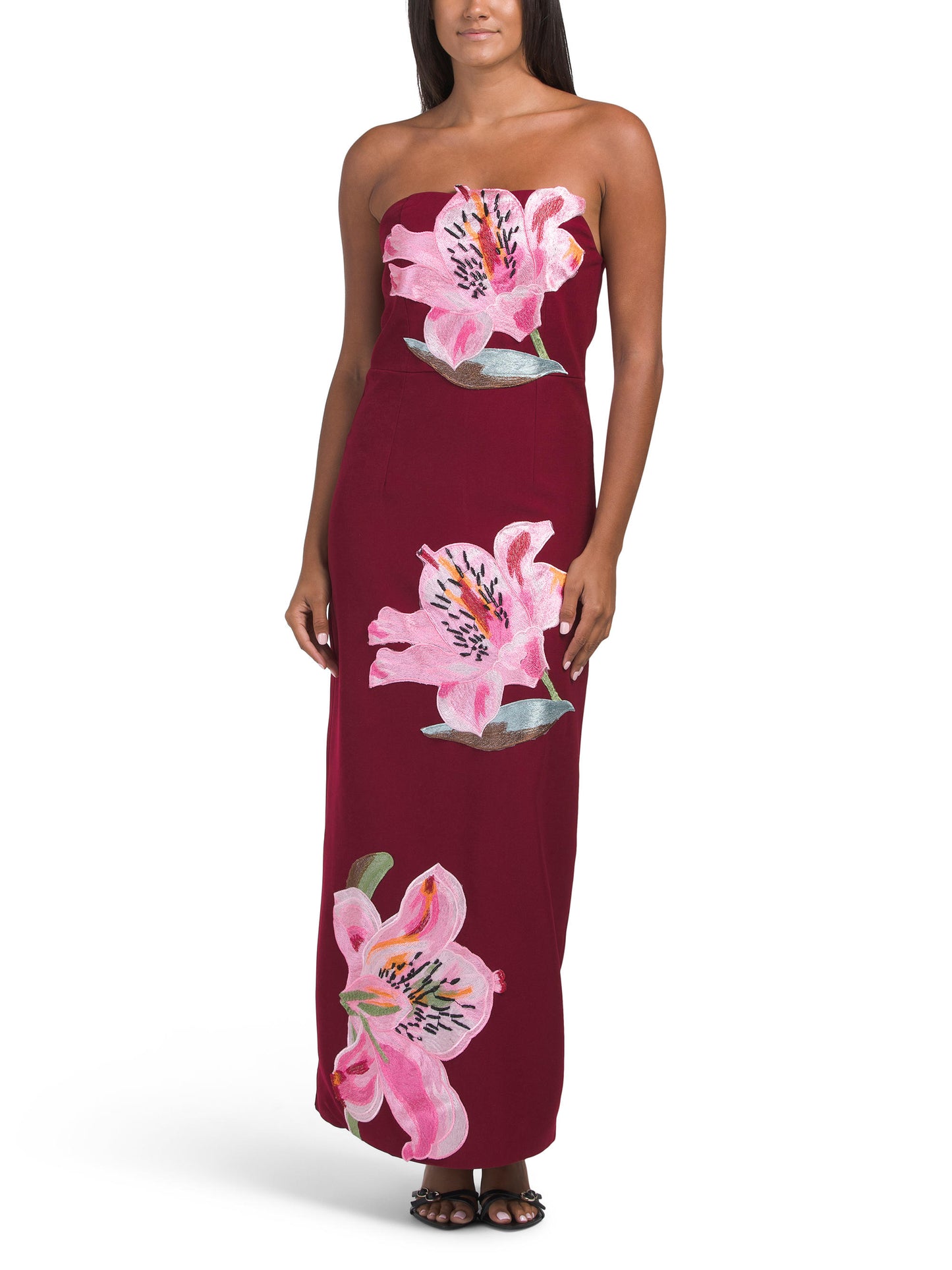 DALIA MACPHEE Askısız Çiçəkli Appliqué Midi Geyim