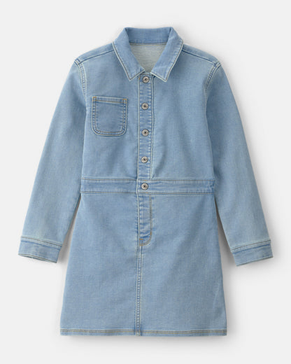 Carter's Qız Düymələri Olan Uzun T袖 Denim Geyim - Mavi