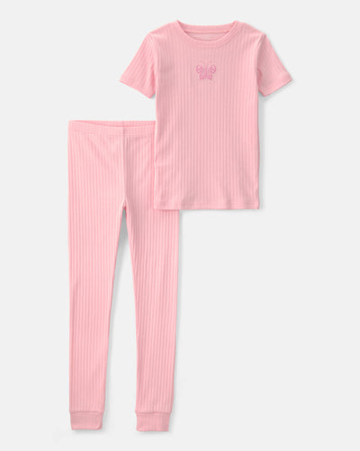 Carter's Qız Uşaq Kəpənək Ribli Rahat Oturan 2-Parçalı Pijama Dəsti - Çəhrayı