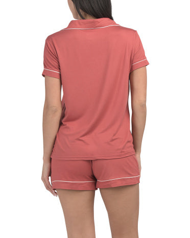 BORN Çentikli Yaka Üst və Şort Pijama Dəsti