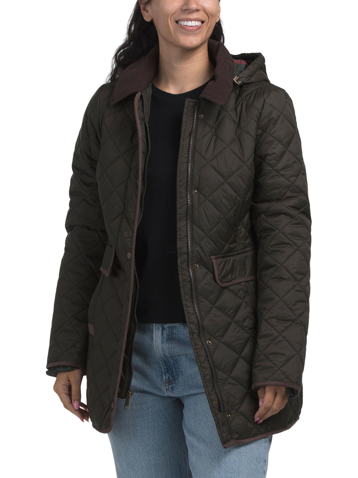 JONES NEW YORK Su Keçirməyən Xətli Yaxalıq Qırmızı Döşəmə Yabyışqan Palto