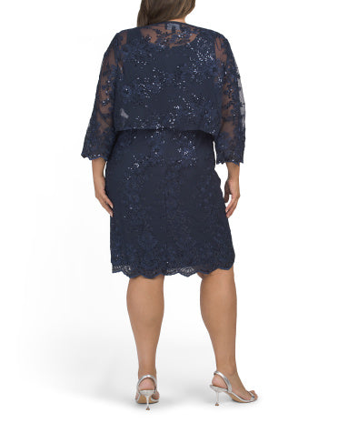 ALEX EVENINGS Plus Stretch Embroidery Sheath Dress With Bolero Jacket